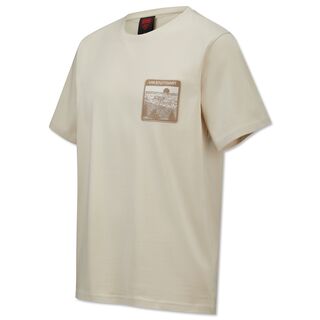 beigefarbenes T-Shirt mit beigefarbener Grafik von Stuttgart auf der Brust