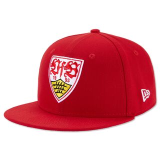 Rote Cap mit VfB Wappen in der Mitte und New Era Logo an der Seite 