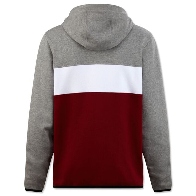 Rückseite der Kapuzensweatjacke STUTTGART in Weiß, Grau und Rot