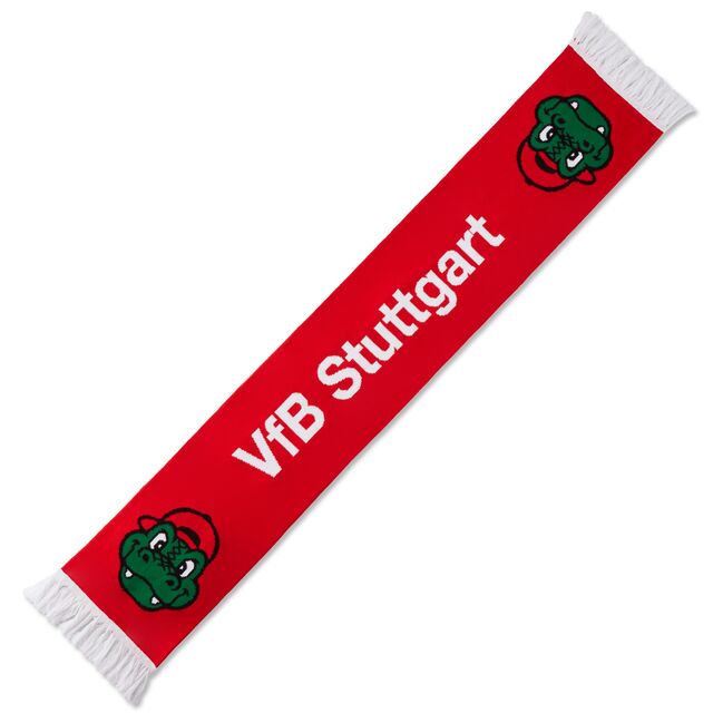 roter Schal mit Schriftzug VfB Stuttgart und Fritzle Gesicht 