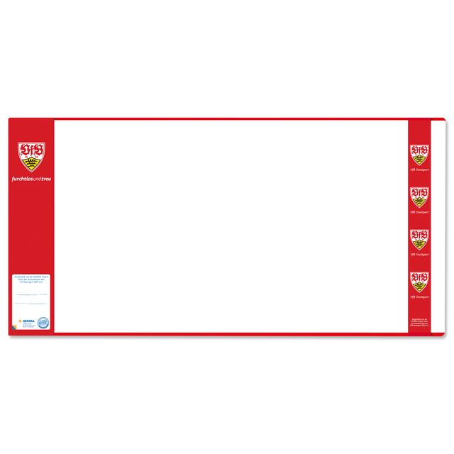 transparenter Buchschoner mit rotem Rand und VfB Wappen