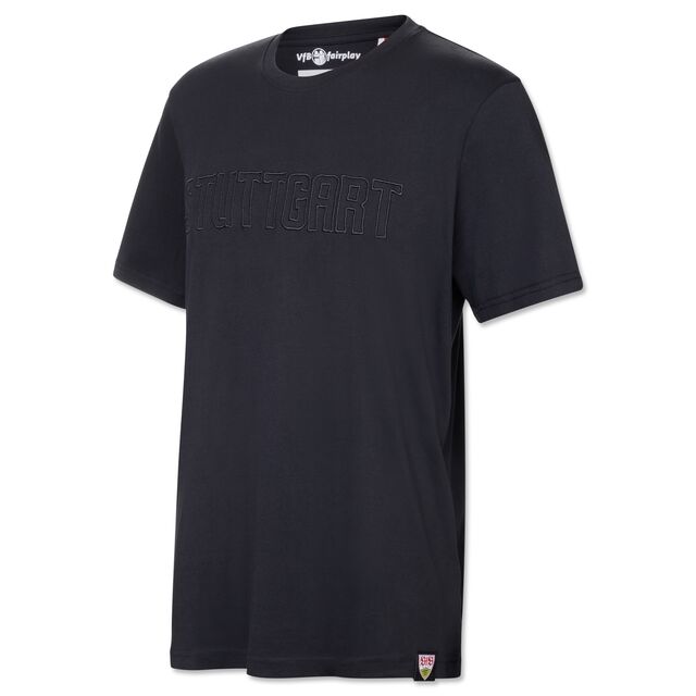 schwarzes T-Shirt mit schwarzer Aufschrift Stuttgart