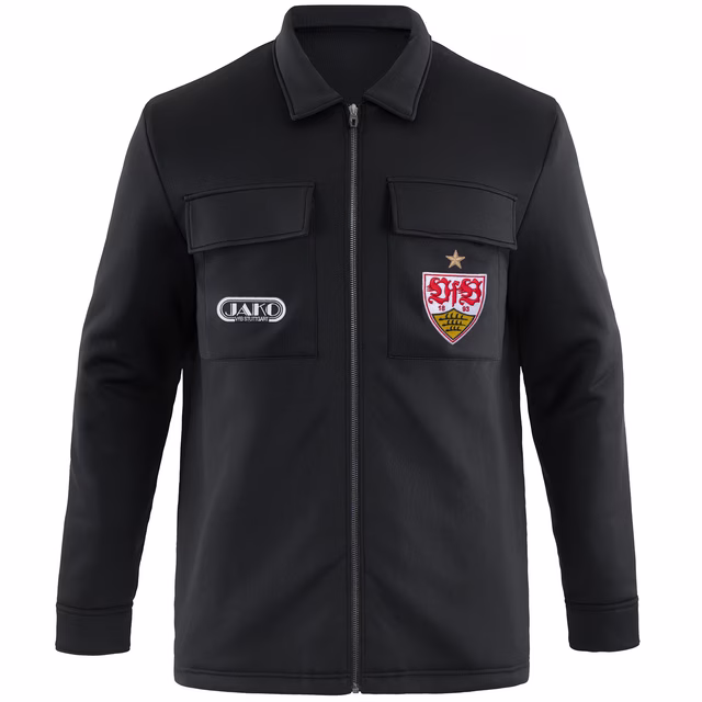 Schwatze Hemdjacke mit mit Brusttaschen, JAKO Logo und VfB Wappen 