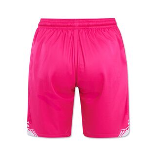 pinke Rückseite der VfB Torwartshorts 25/26 mit weißem Stäffele Muster unten am Rand