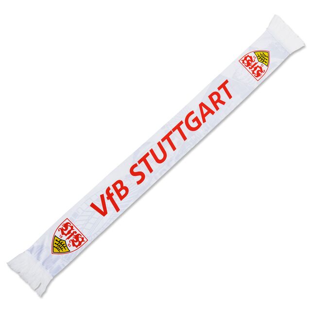 weißer Schal mit VfB Wappen an beiden Enden und der Aufschrift VfB Stuttgart