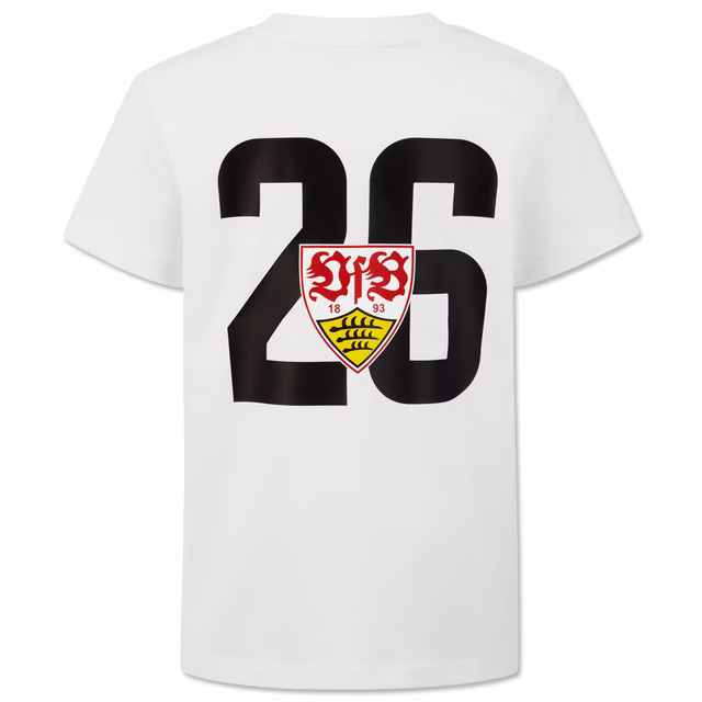 weiße Rückseite des T-Shirts mit Nummer 26 und VfB Wappen