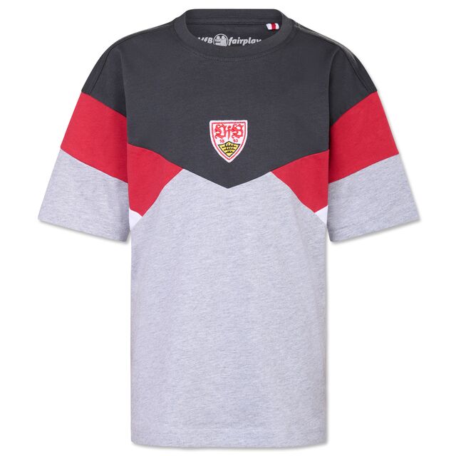 T-Shirt in Schwarz, Grau und Rot mit VfB Wappen