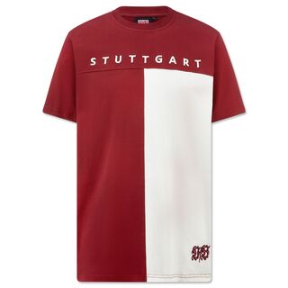 T-Shirt in Burgunderrot und Weiß mit der Aufschrift Stuttgart