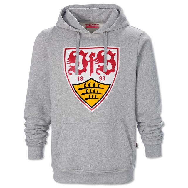 grauer Hoodie mit Kängurutaschen und mit großem VfB Wappen