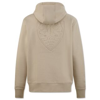 beigefarbene Rückseite des Hoodies mit großem beigefarbenen VfB Wappen