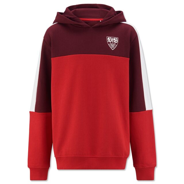 Hoodie in rot und bordeaux mit VfB Wappen auf der Brust 