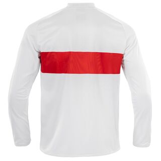 weiße Rückseite der Jacke mit rotem Brustring