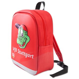 roter Rucksack mit dem Gesicht von Fritzle, VfB Wappen und Aufschrift VfB Stuttgart auf der Vorderseite