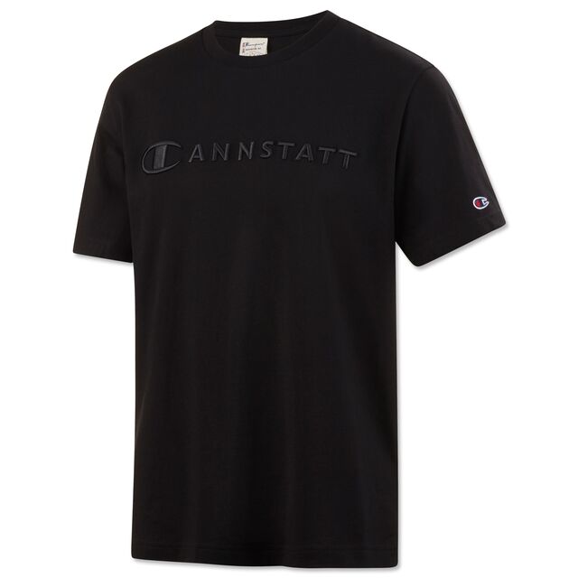 schwarzes T-Shirt mit schwarzem Cannstatt Aufdruck