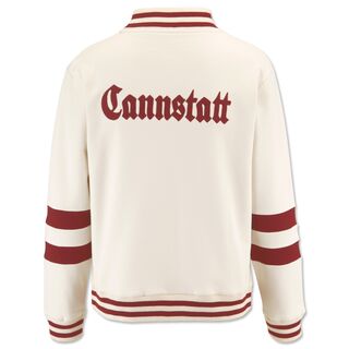 cremefarbene Rückseite der Jacke mit großem roten Cannstatt-Schriftzug