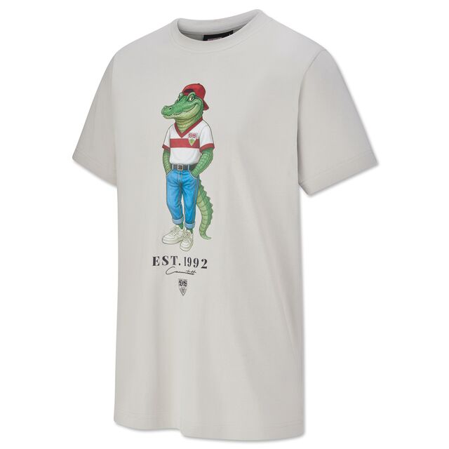 Graues T-Shirt mit Fritzle im Jeans Style und Schriftzug EST 1992 Cannstatt 
