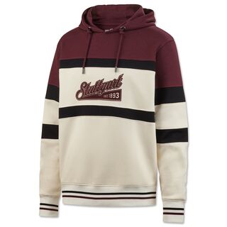 Hoodie in Beige und Bordeauxrot mit der Aufschrift Stuttgart seit 1893 auf der Vorderseite