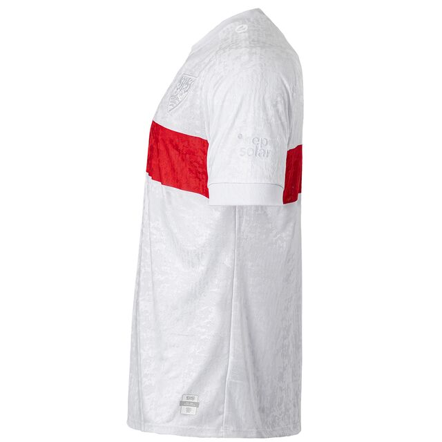 Seitenansicht des VfB Kids Sondertrikots 100 Jahre Brustring mit hep solar auf dem Ärmel