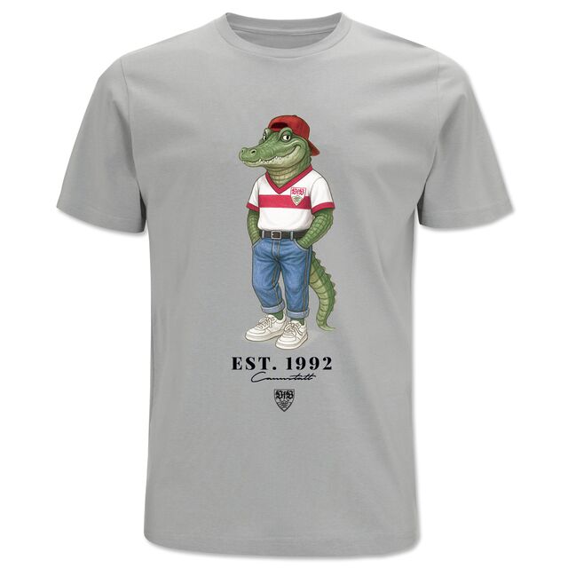 Graues T-Shirt mit Fritzle im Jeans look und Schriftzug EST. 1992 