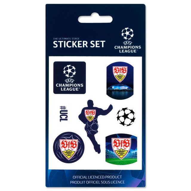 verschiedene Champions League und VfB Motive als Sticker in der Verpackung