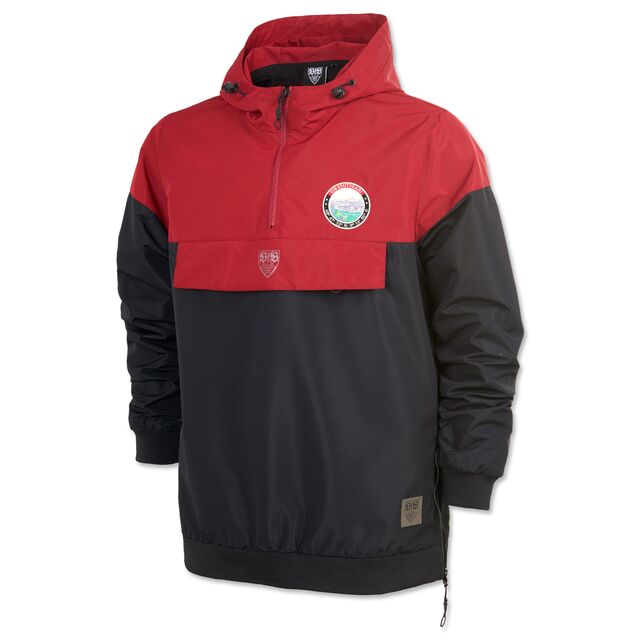 Regenjacke in rot und schwarz mit VfB Wappen 