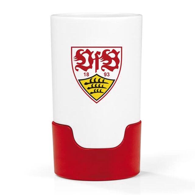 Flaschenaufsatz in Weiß und Rot mit dem VfB Wappen