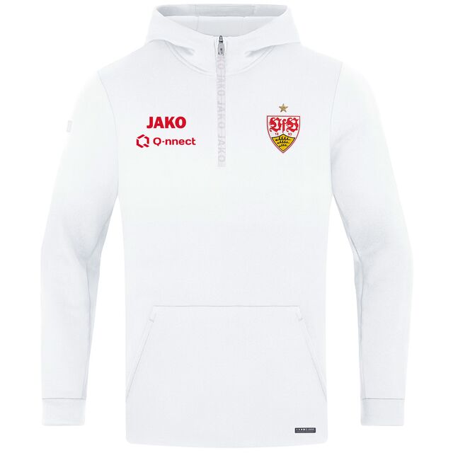 weißer Zip Hoodie mit VfB Wappen und JAKO Logo 