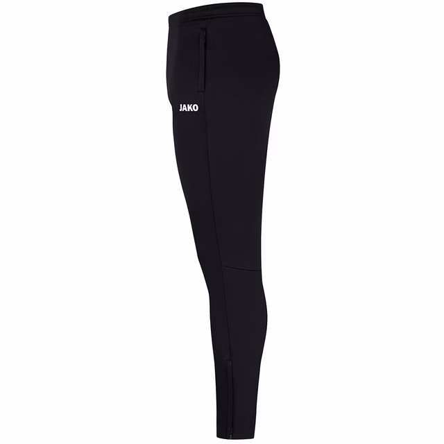 Seitenansicht der schwarzen Trainingshose mit kleinem JAKO Logo am Bein