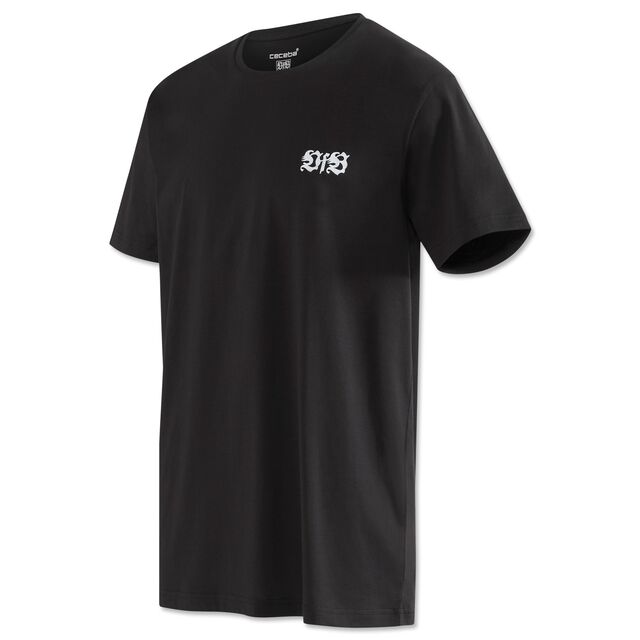 schwarzes T-Shirt mit weißem VfB Logo auf der Brust