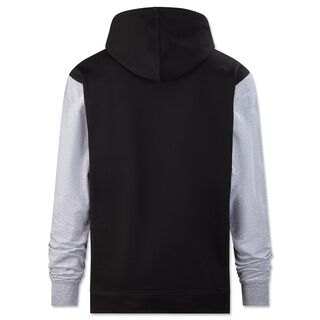 schwarze Rückseite des Hoodies mit grauen Ärmeln