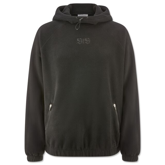 schwarzer Fleece Hoodie mit zwei Reißverschlusstaschen an den Seiten und VfB Logo auf der Brust
