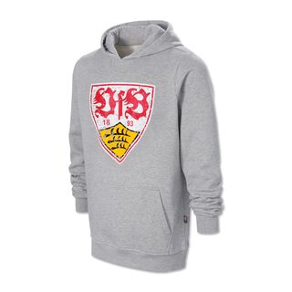 grauer Hoodie mit Kängurutaschen und VfB Wappen im Used Look