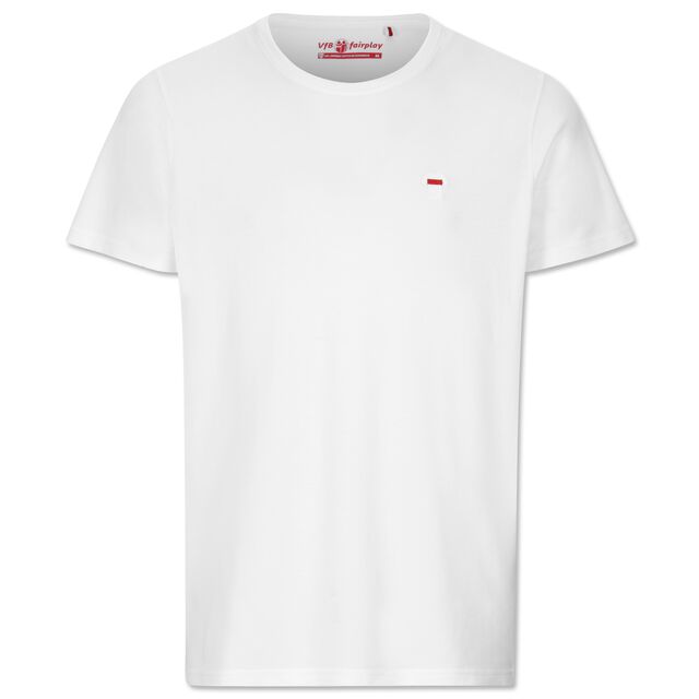 weißes T-Shirt mit kleiner Grafik des weißen VfB Heimtrikots auf der Brust