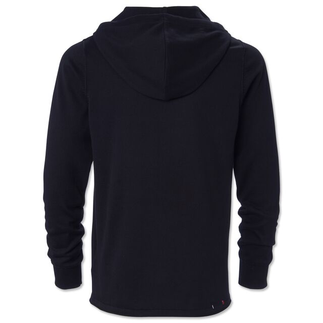 schwarze Rückseite des Strickhoodies