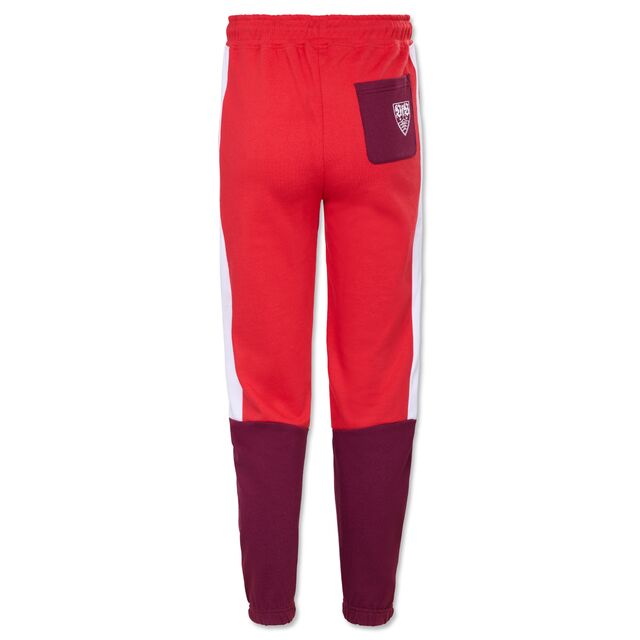 Rückseite der Hose in verschiedenen Rottönen mit kleinem weißen VfB Wappen
