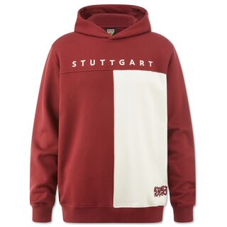weiß-roter Hoodie mit geteilter Farbfläche und der Aufschrift Stuttgart