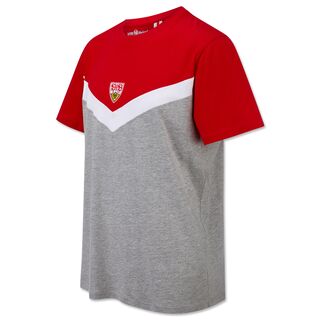 T-Shirt in Grau, Rot und Weiß mit VfB Wappen auf der Brust