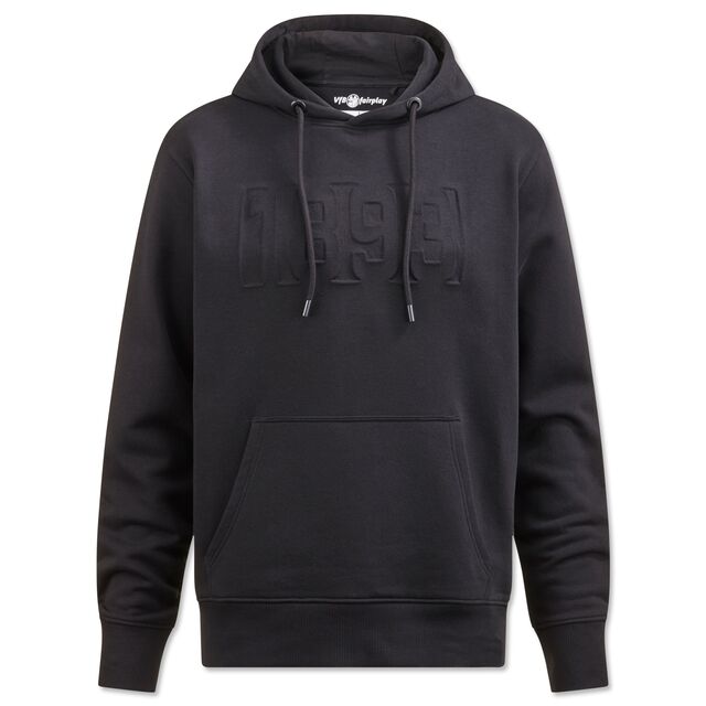 schwarzer Hoodie mit Kängurutaschen und eingestickter 1893 auf der Vorderseite