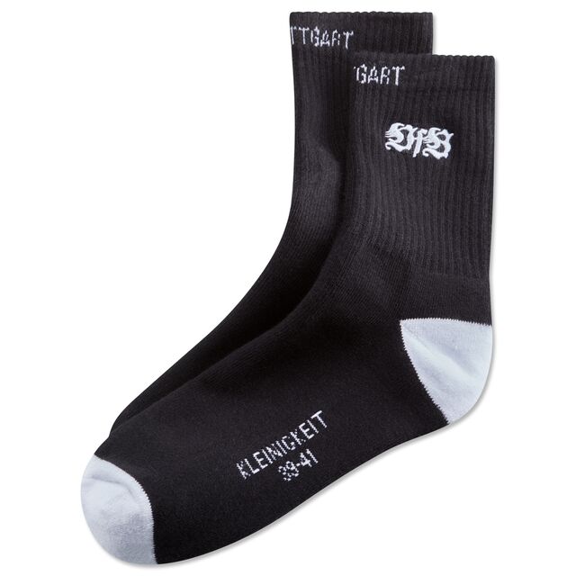 schwarze Socken mit weißen Details und VfB Logo