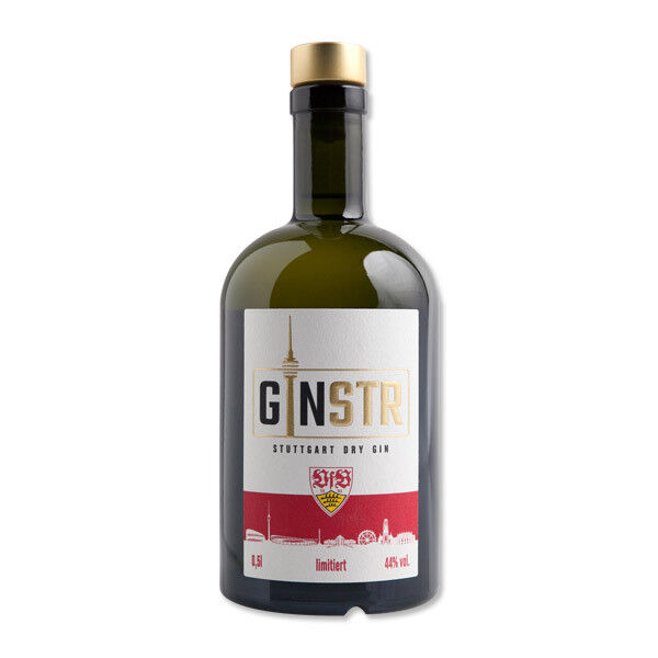 Ginflasche von GINSTR mit VfB Wappen
