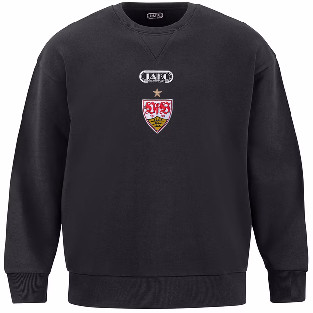 Schwarzes Sweatshirt mit VfB Wappen und JAKO Logo in der Mitte 