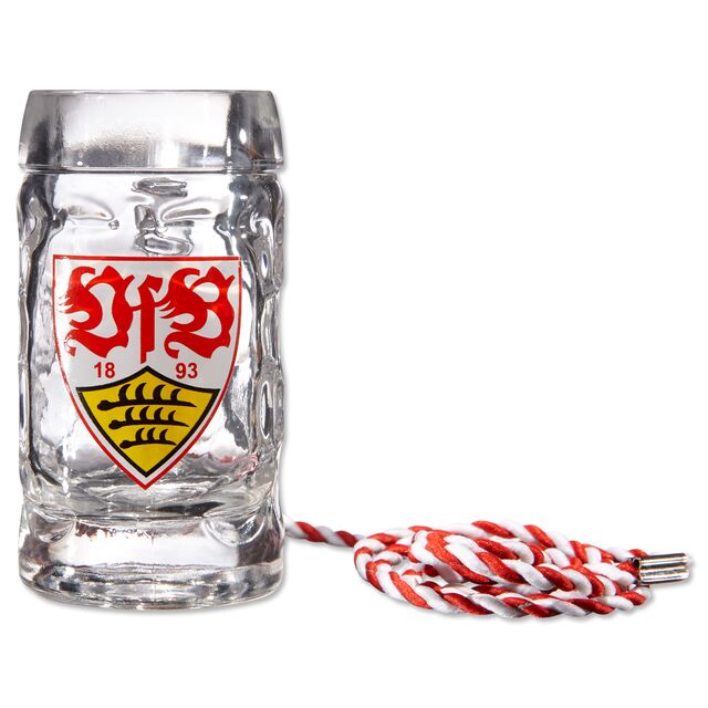 Schnapsseidel mit VfB Wappen und rot-weißer Kordel