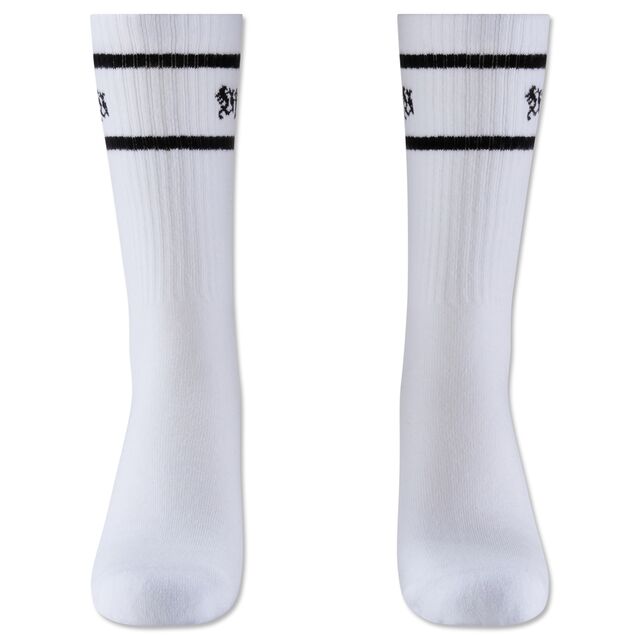 weiße Socken mit schwarzem Doppelstreifen und VfB Schriftzug