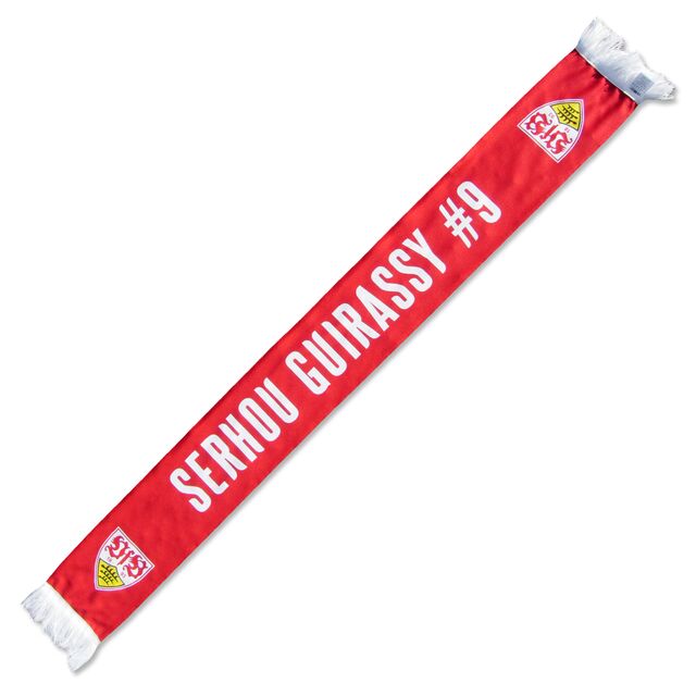 roter Schal mit VfB Wappen und der weißen Aufschrift Serhou Guirassy 9