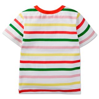 bunt gestreifte Rückseite des T-Shirts