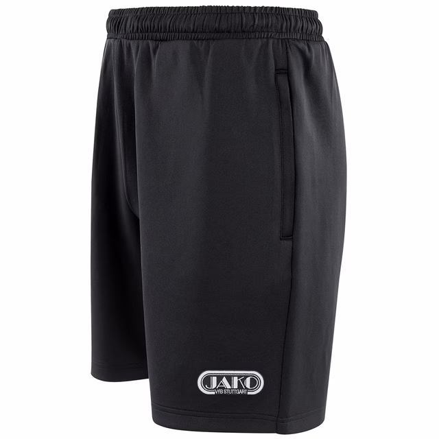 Schwarze Shorts mit JAKO Logo und VfB Wappen 