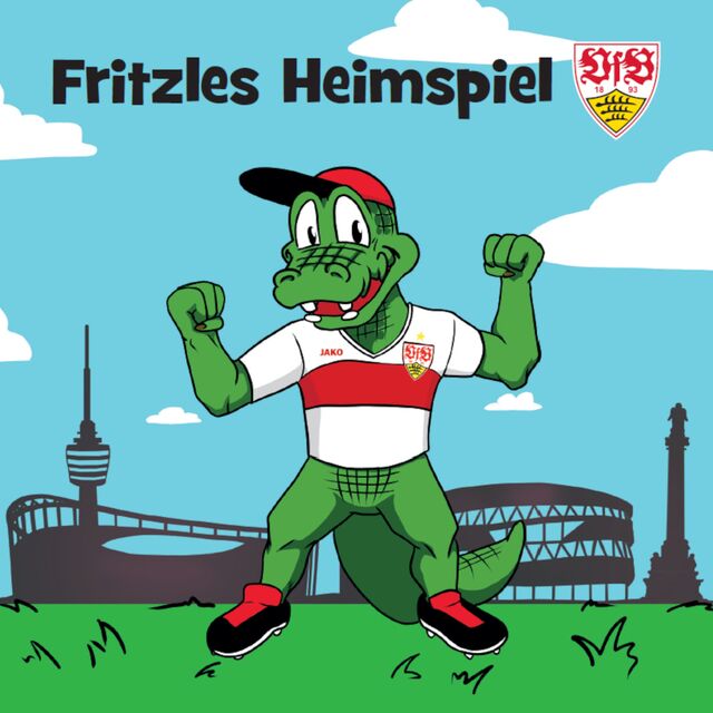 Cover des Buchs Fritzles Heimspiel mit Fritzle vor dem Stadion