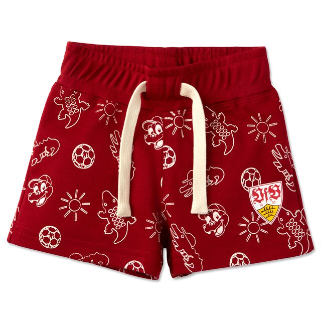 rote Shorts mit weißen Bändeln sowie Fußball- und Sommermotiven