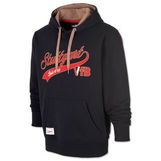 schwarzer Hoodie mit Kängurutaschen und mit der roten Aufschrift Stuttgart seit 1893 VfB