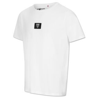 weißes T-Shirt mit kleinem VfB Wappen auf schwarzem Hintergrund in der Mitte 